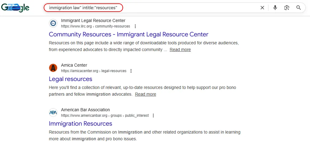 Find resource page using immigration law