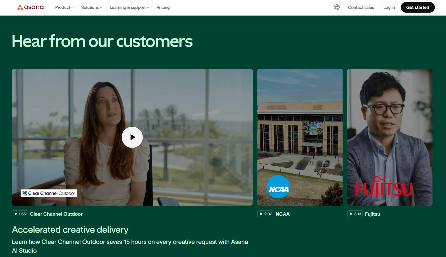 Video testimonials given by Asana website clients