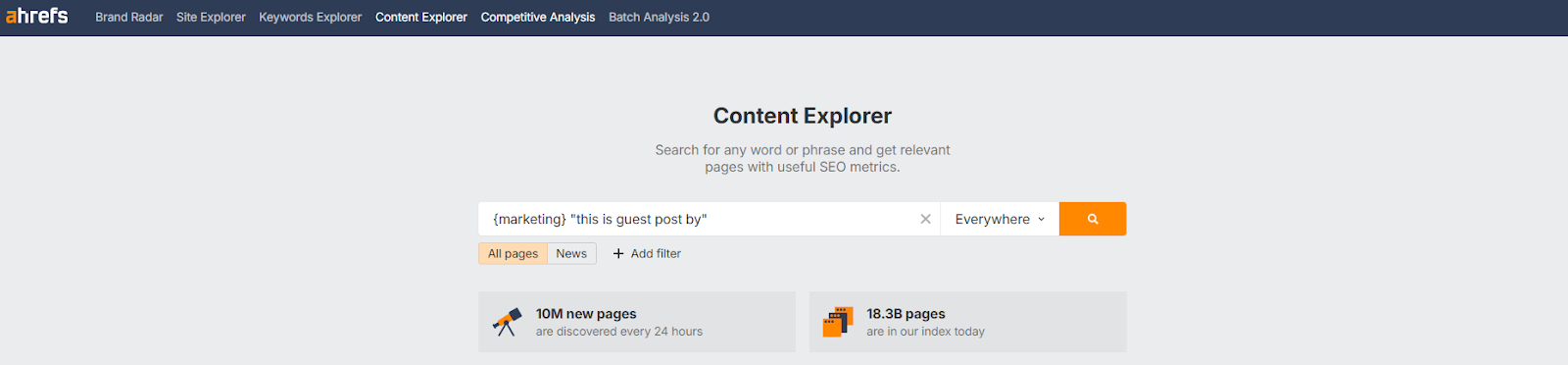 Finding a guest post opportunity using Ahref’s content explorer