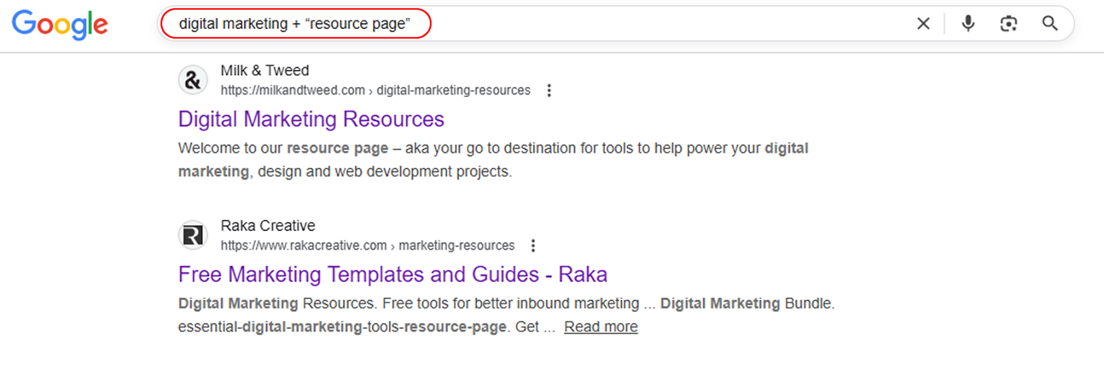 Finding digital marketing resource pages using search operators