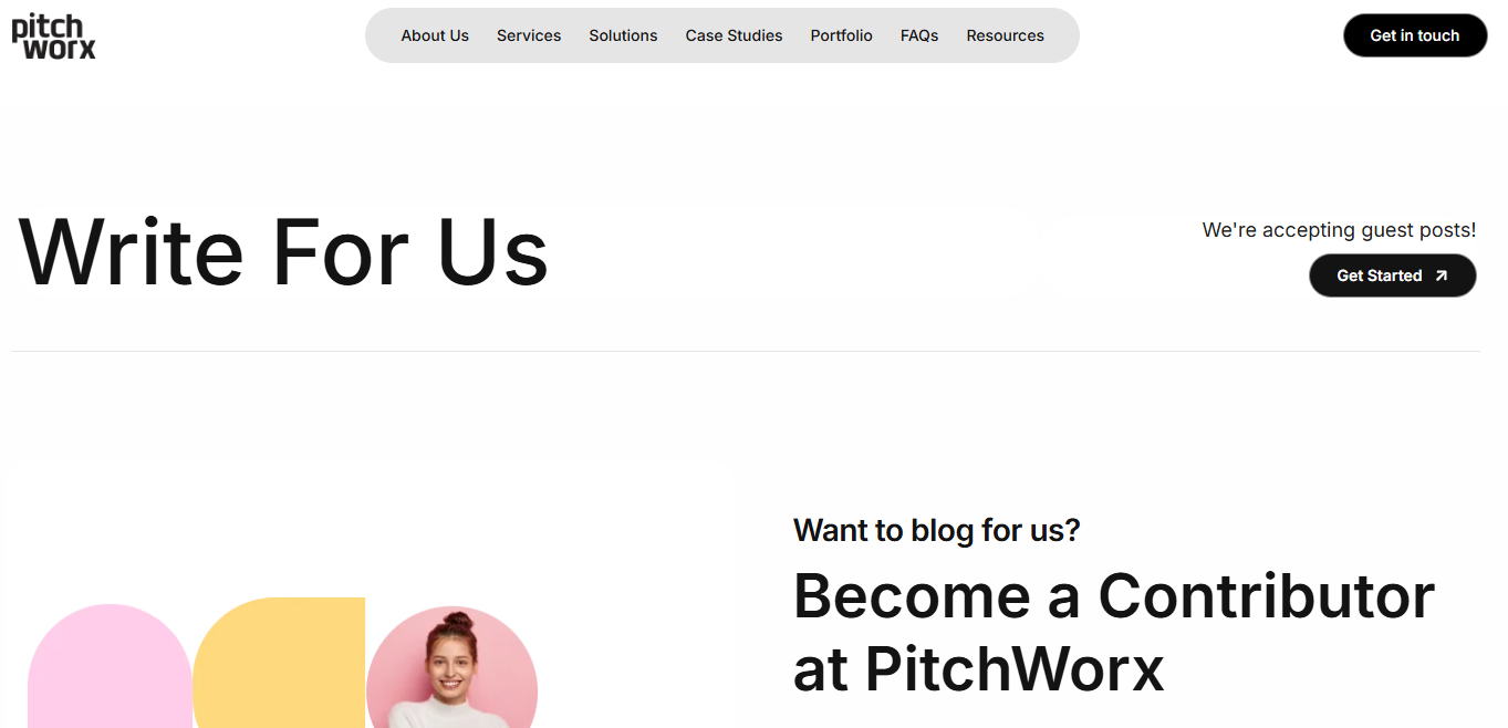 PitchWorx “Write for Us” guest post submission page