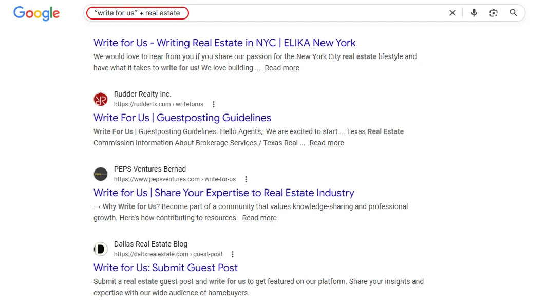 finding real estate guest post opportunities using search operators