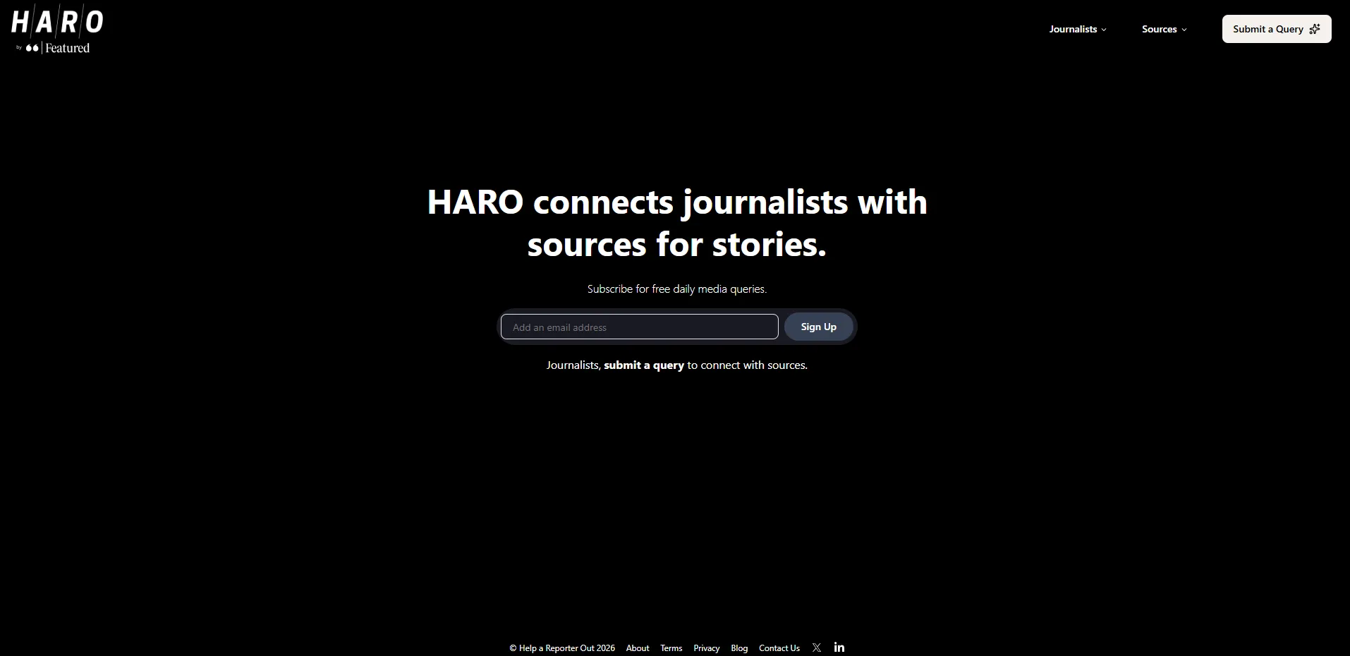 HARO homepage screenshot