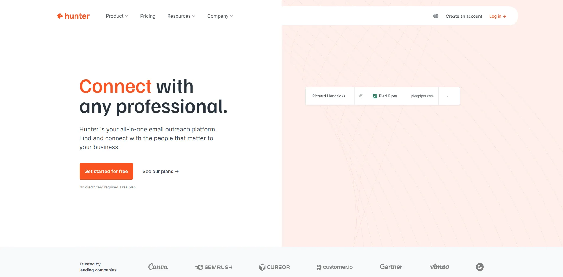 Hunter homepage screenshot