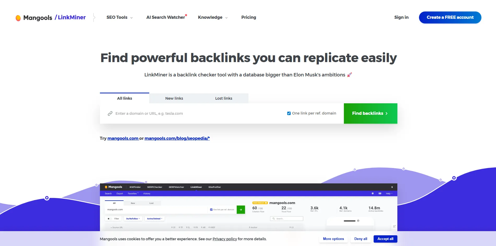 LinkMiner homepage screenshot