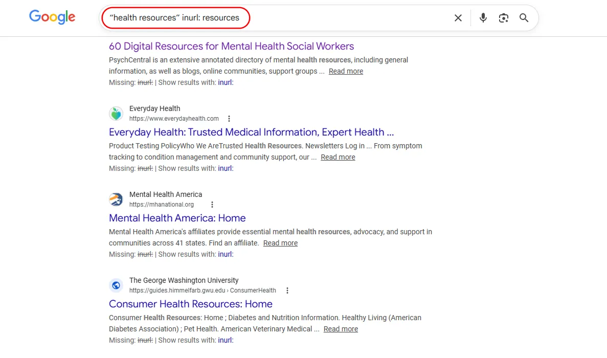 finding resource pages using search operators