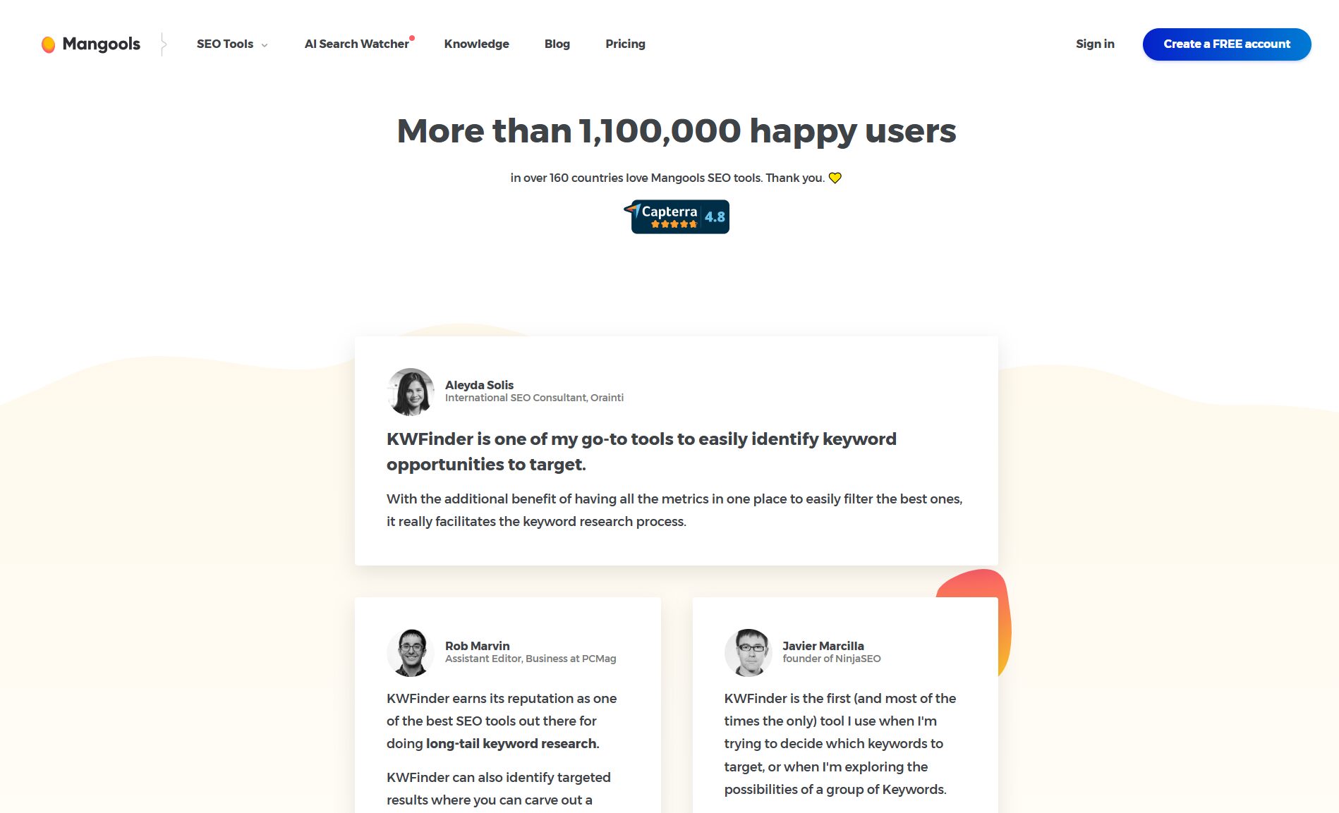 testimonial links in dedicated testimonial or customer page