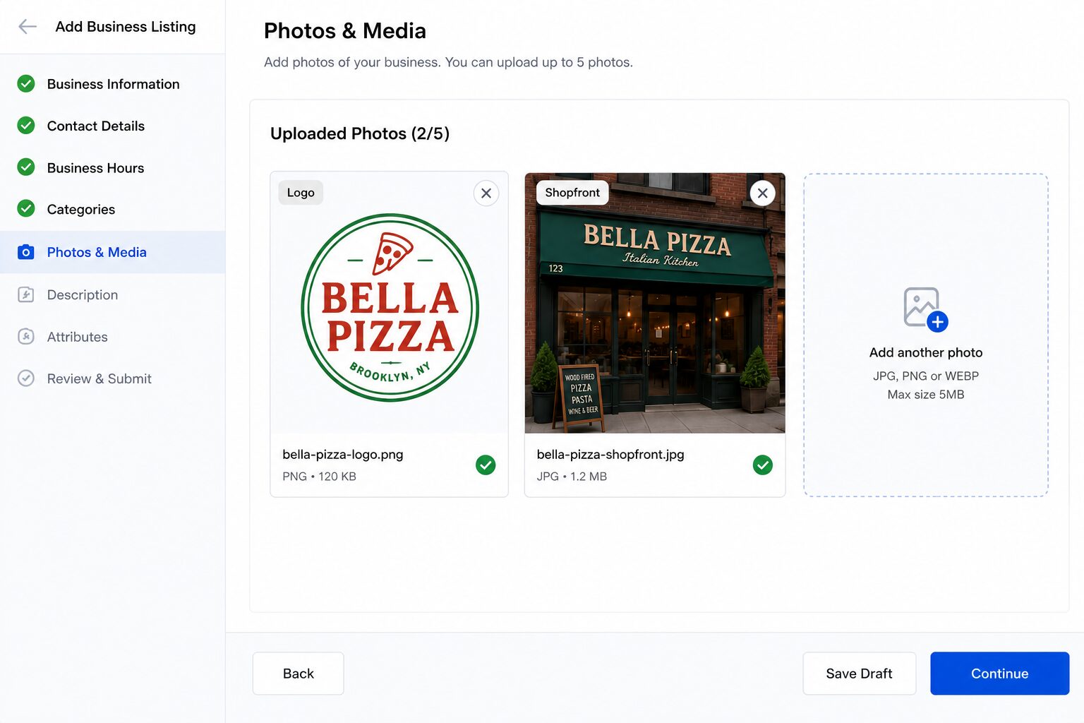 adding photos and media to business listing