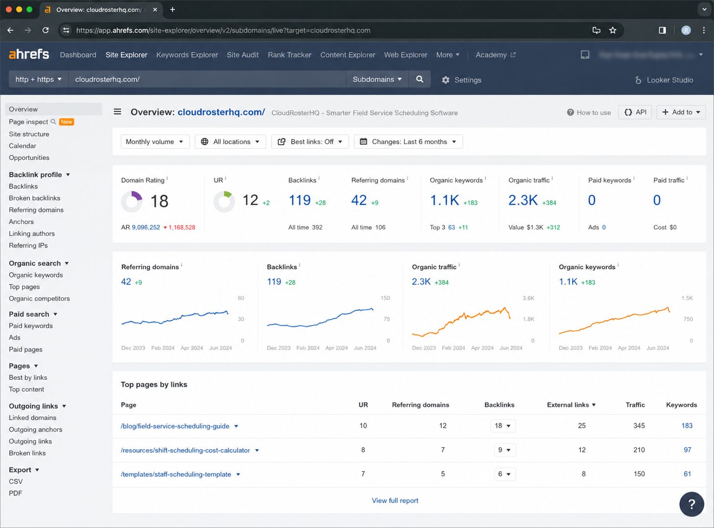 backlink profile of a domain in ahrefs