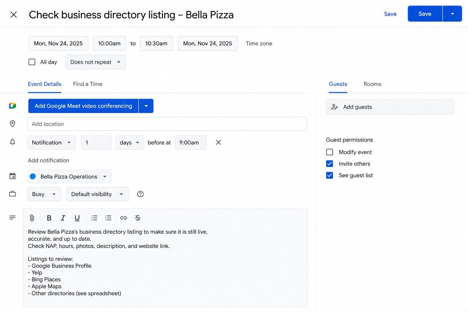 check business directory listing