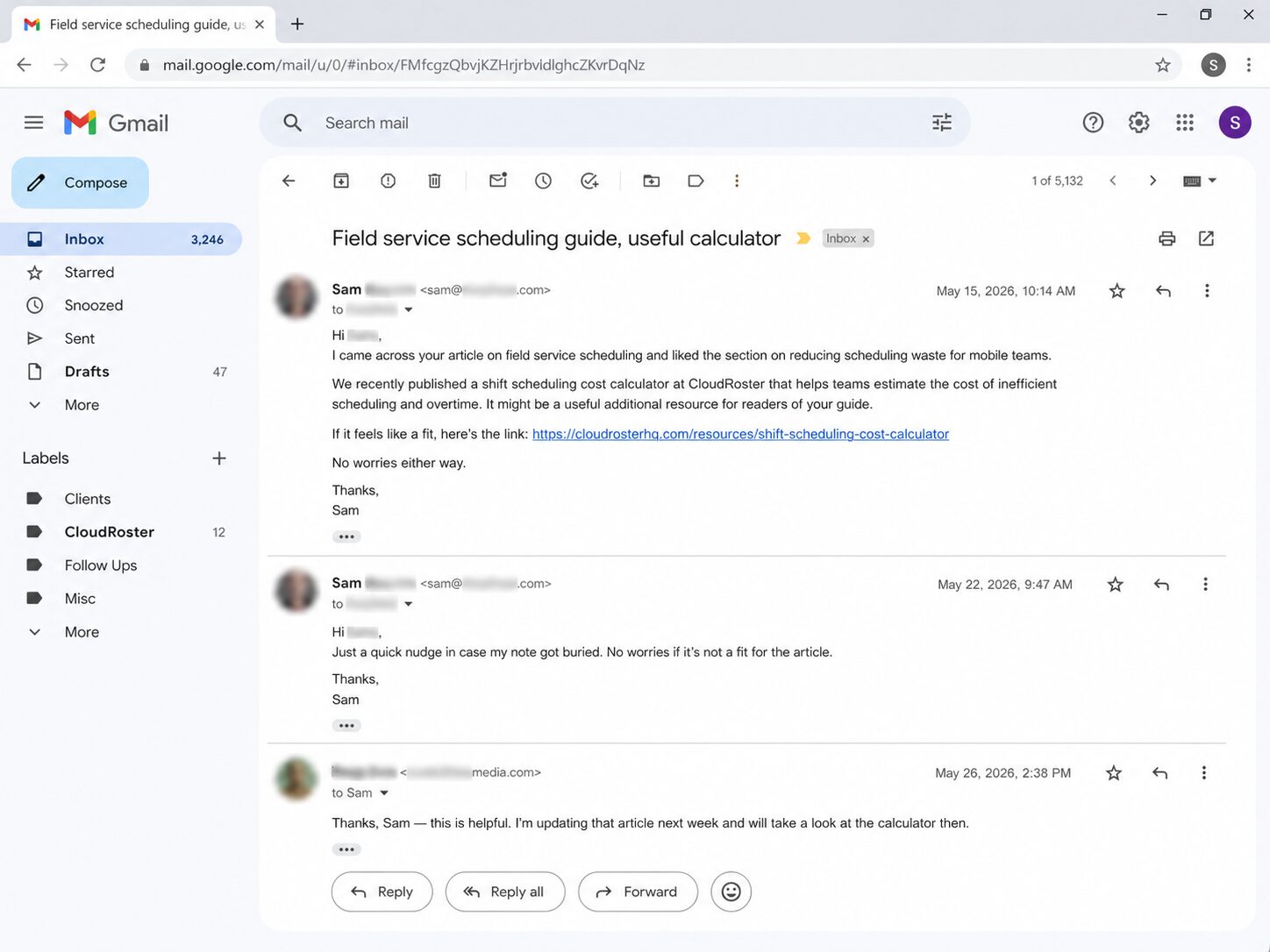 follow up outreach template example