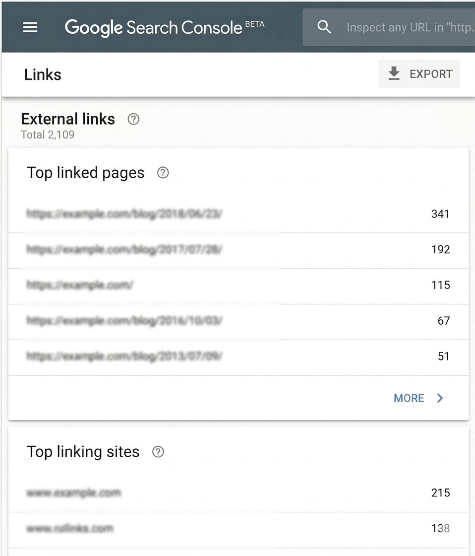 image displaying google search console links report
