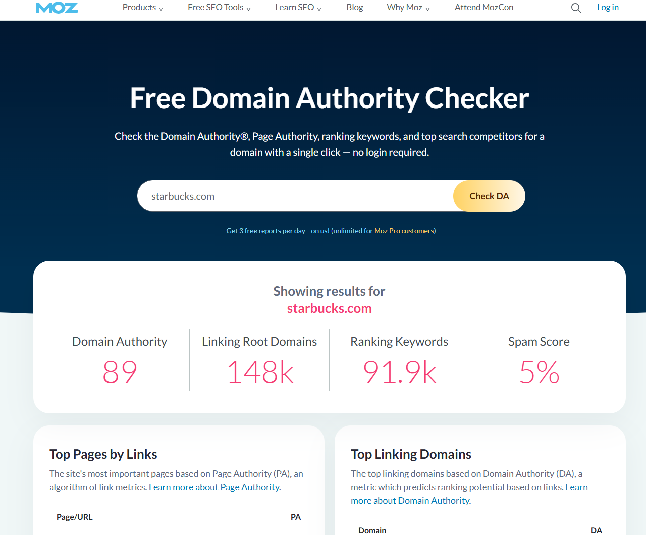 image displaying moz domain authority metric
