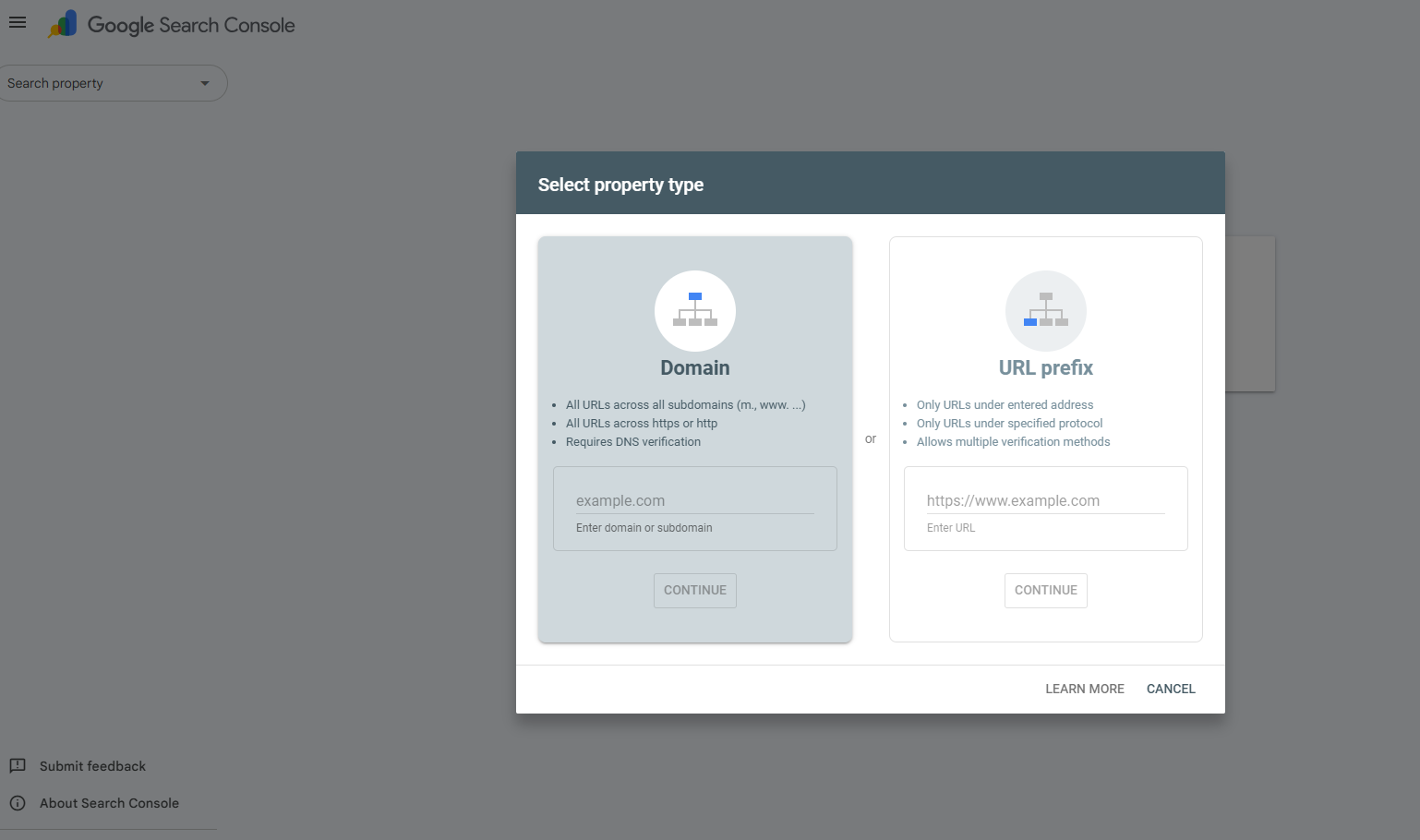 image showing how to setup google search console
