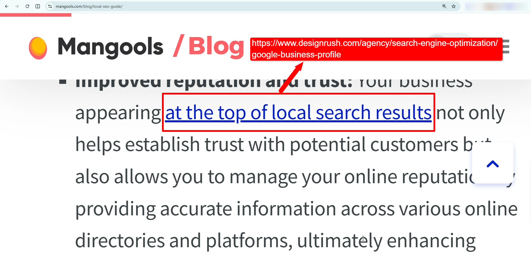 Screenshot showing an editorial backlink naturally placed within a published blog article on an independent website.
