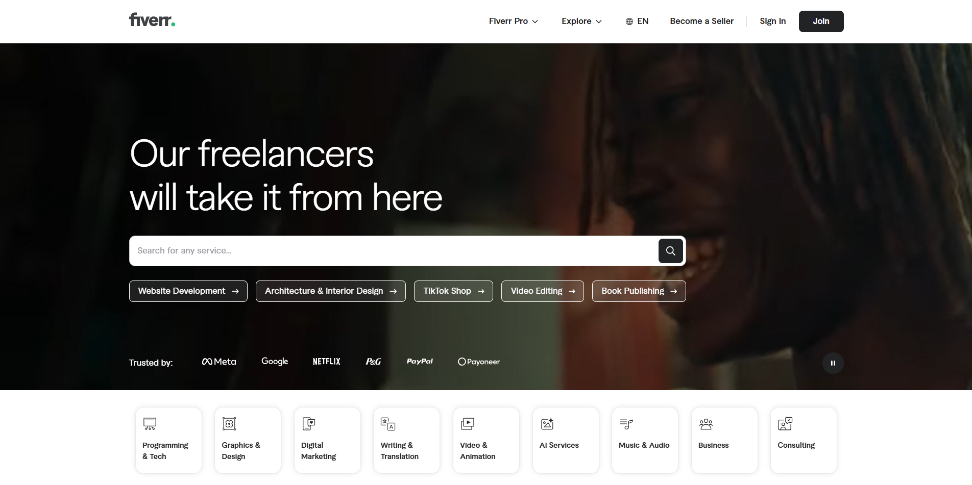 Screenshot of Fiverr homepage