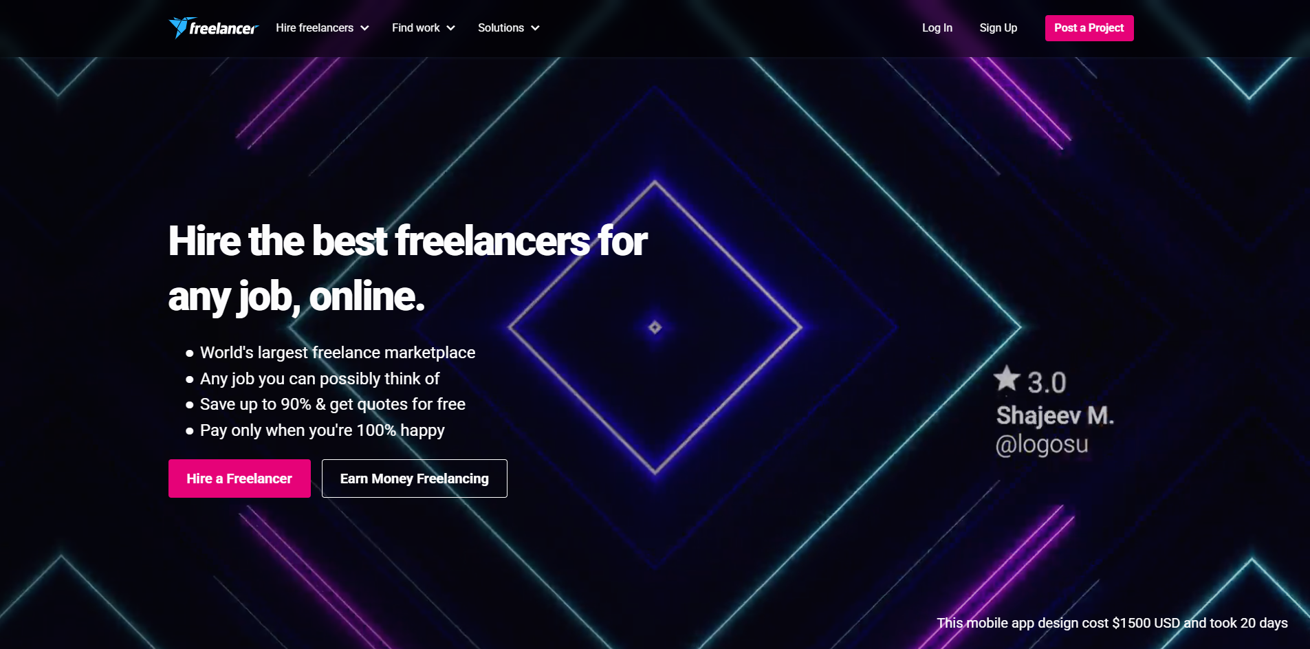 Screenshot of Freelancer.com marketplace where businesses hire freelances
