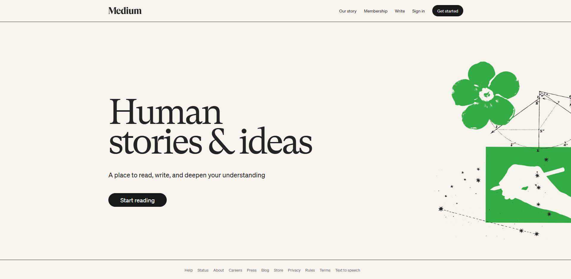 Screenshot of the Medium homepage
