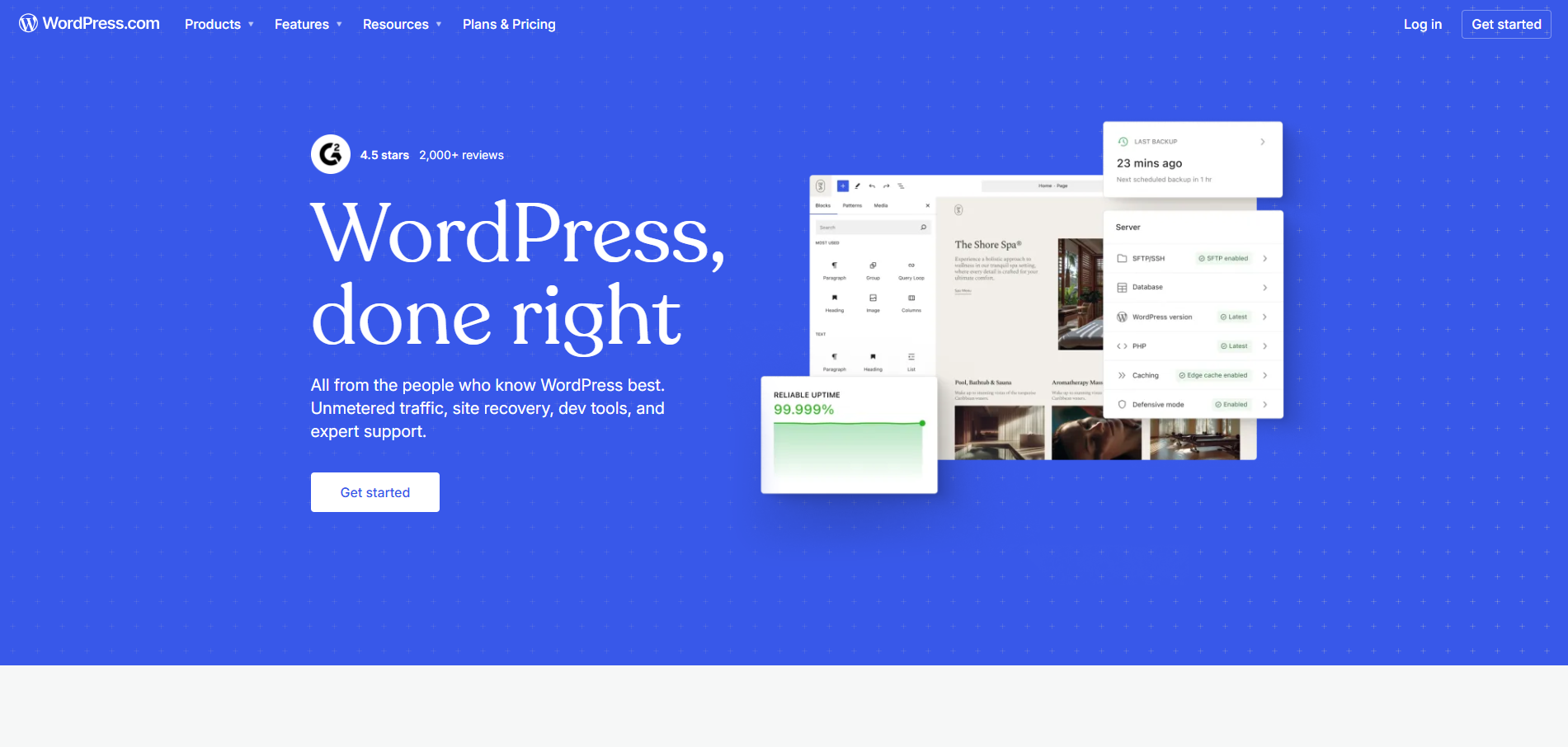 Screenshot of WordPress.com showing the hosted blogging platform for publishing Web 2.0 backlinks.
