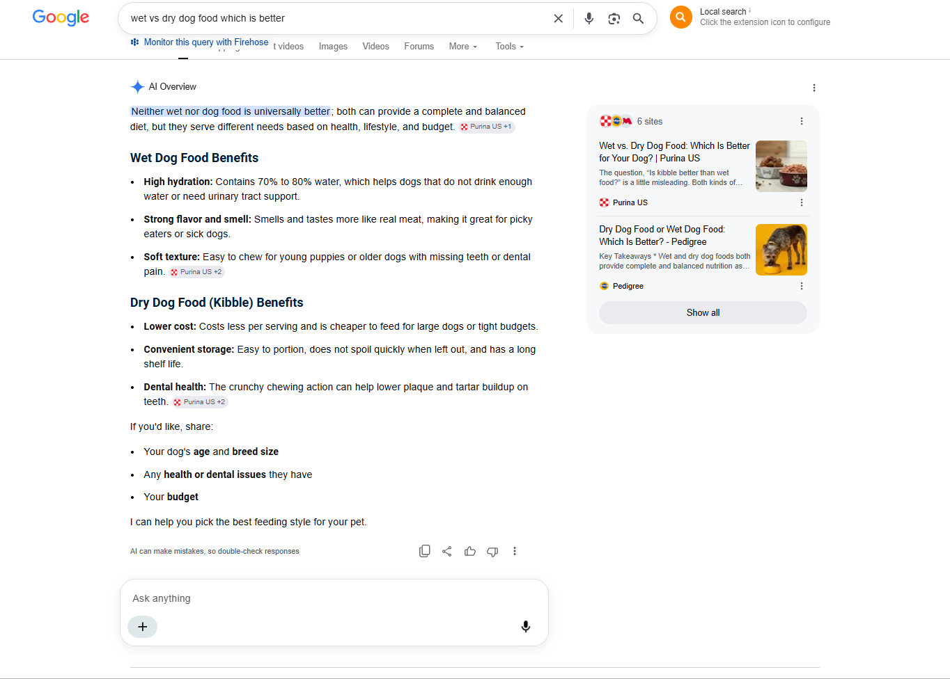 Screenshot of Google's AI Overview demonstrating a zero-click search result that answers a query without requiring a website visit.